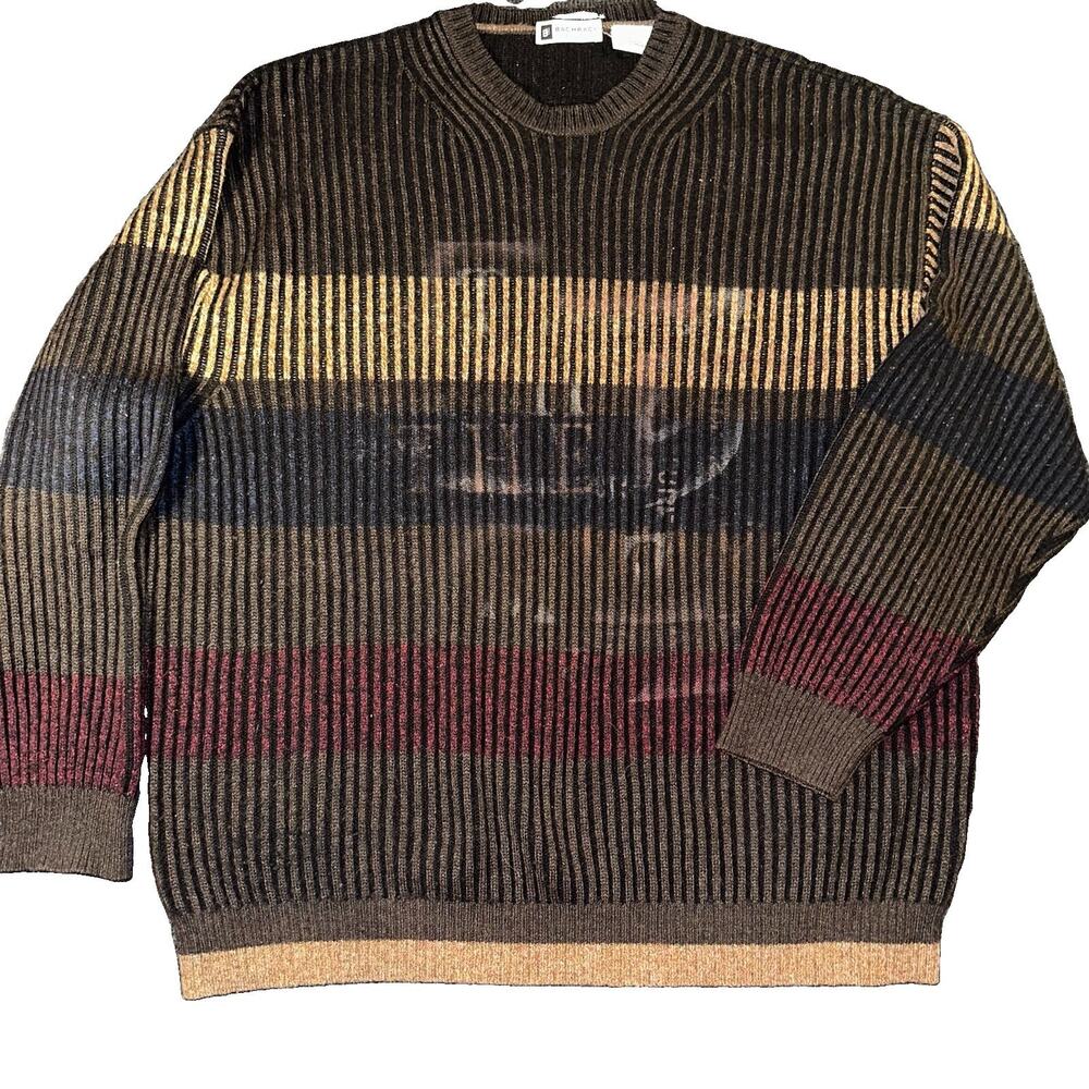 VTG Bachrach Mens XXL Striped Rib-Knit Crewneck Pullover Sweater Merino/Acrylic